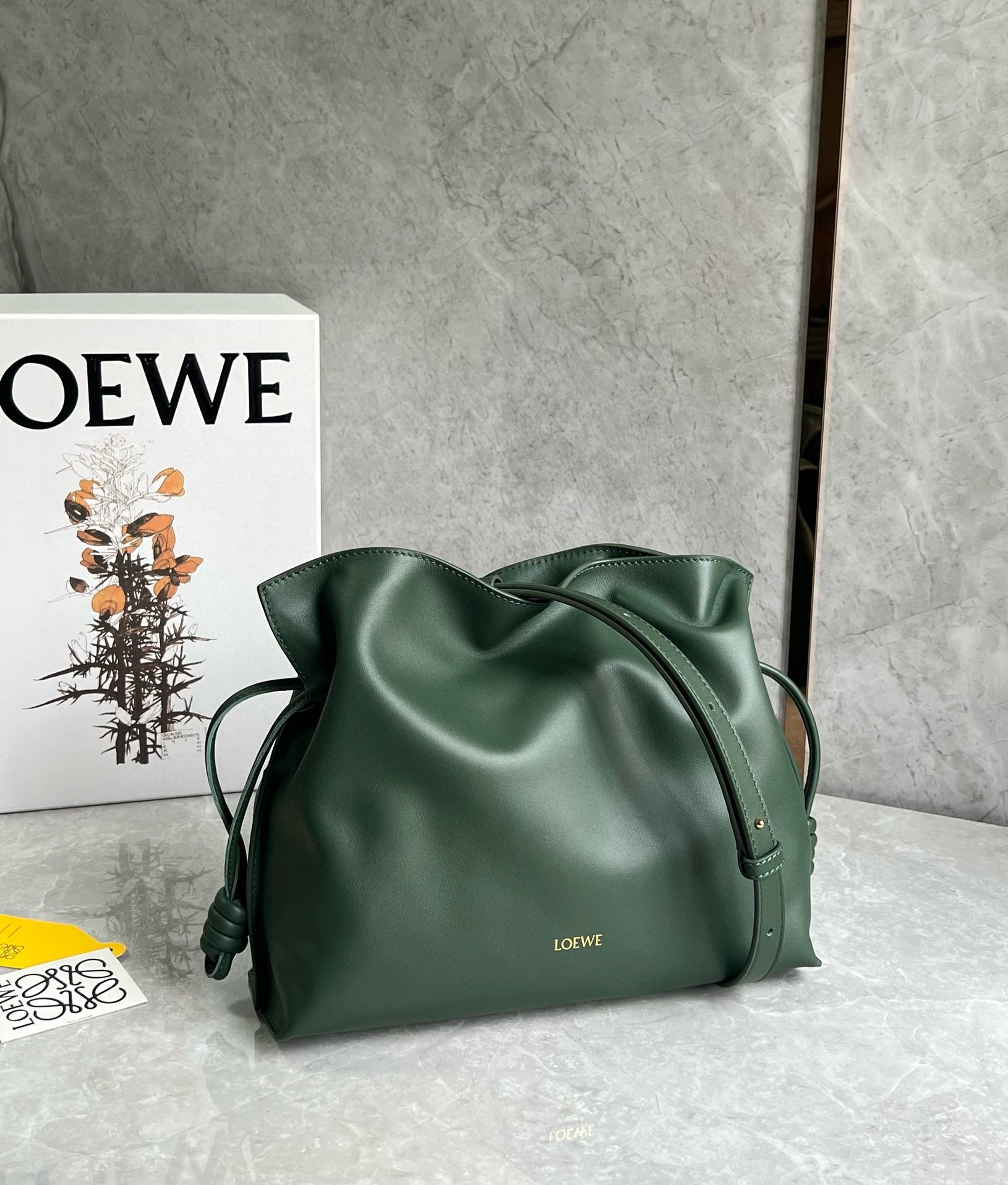 Loewe Flamenco Clutch Bag in Bottle Green Nappa Calfskin