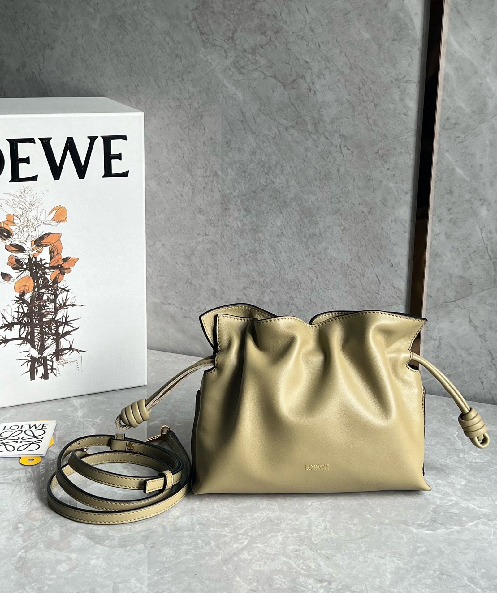 Loewe Mini Flamenco Clutch Bag in Clay Green Nappa Calfskin