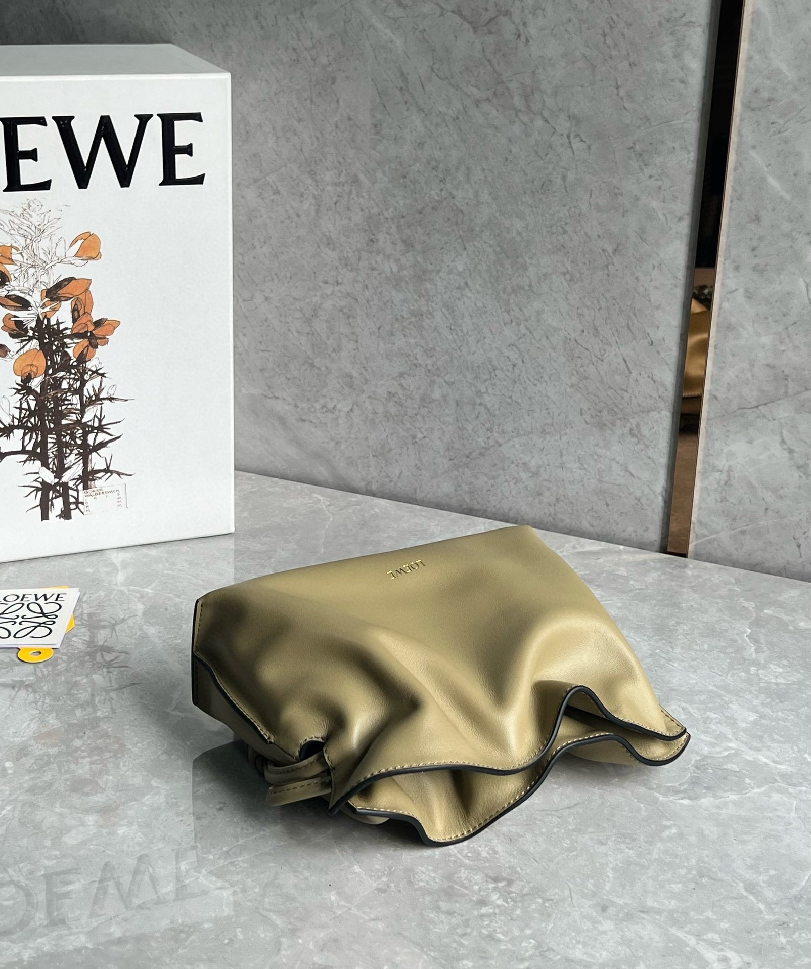 Loewe Mini Flamenco Clutch Bag in Clay Green Nappa Calfskin