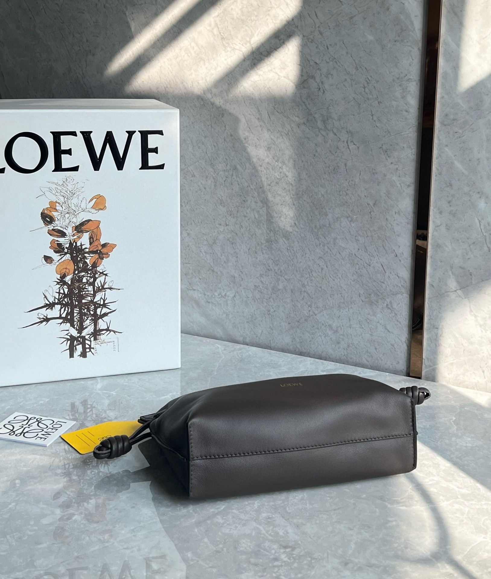 Loewe Mini Flamenco Clutch Bag in Chocolate Nappa Calfskin