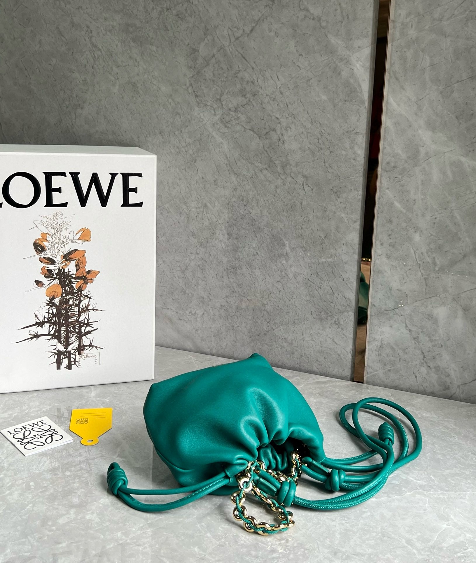 Loewe Mini Flamenco Purse Bag in Green Nappa Lambskin