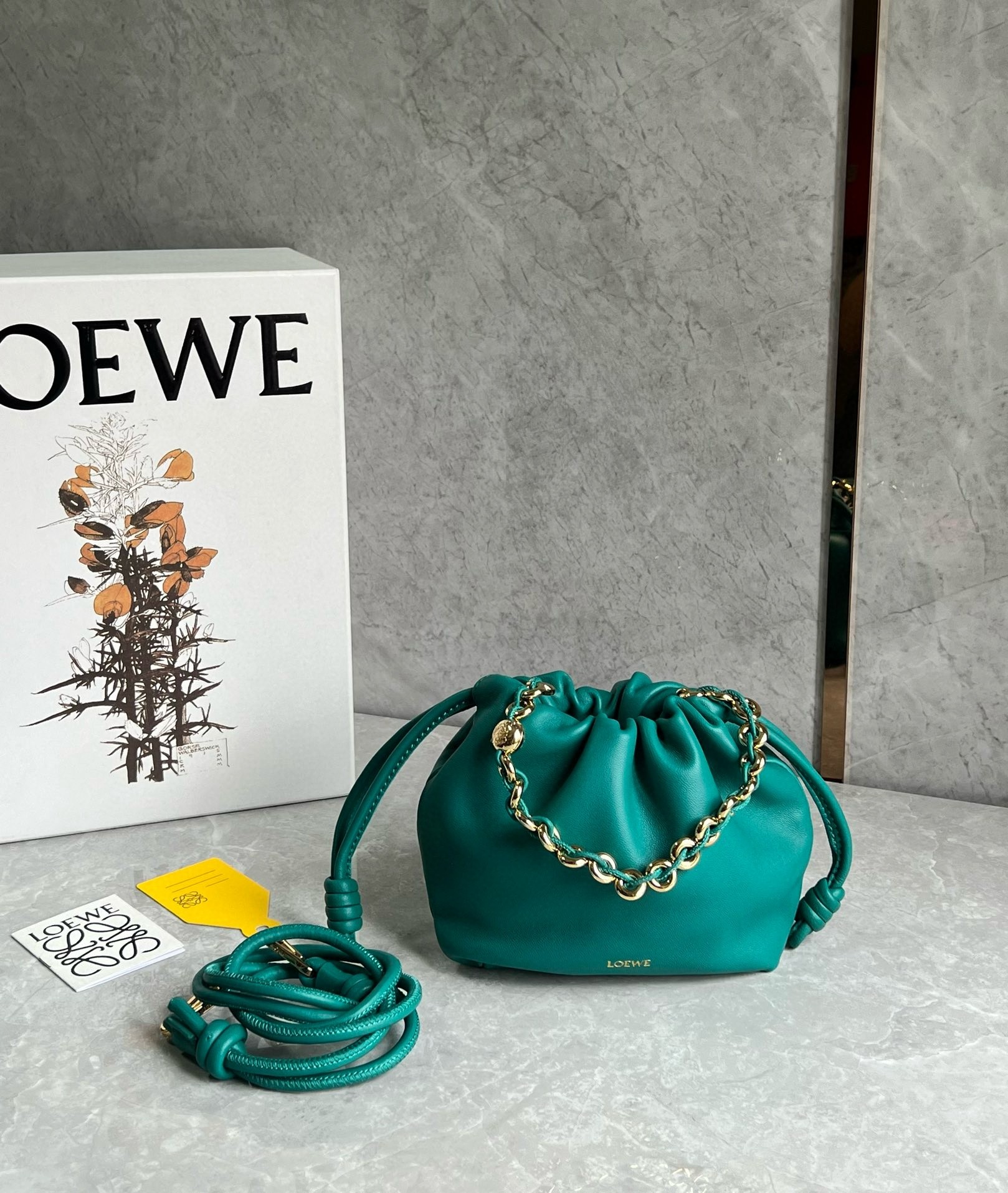 Loewe Mini Flamenco Purse Bag in Green Nappa Lambskin