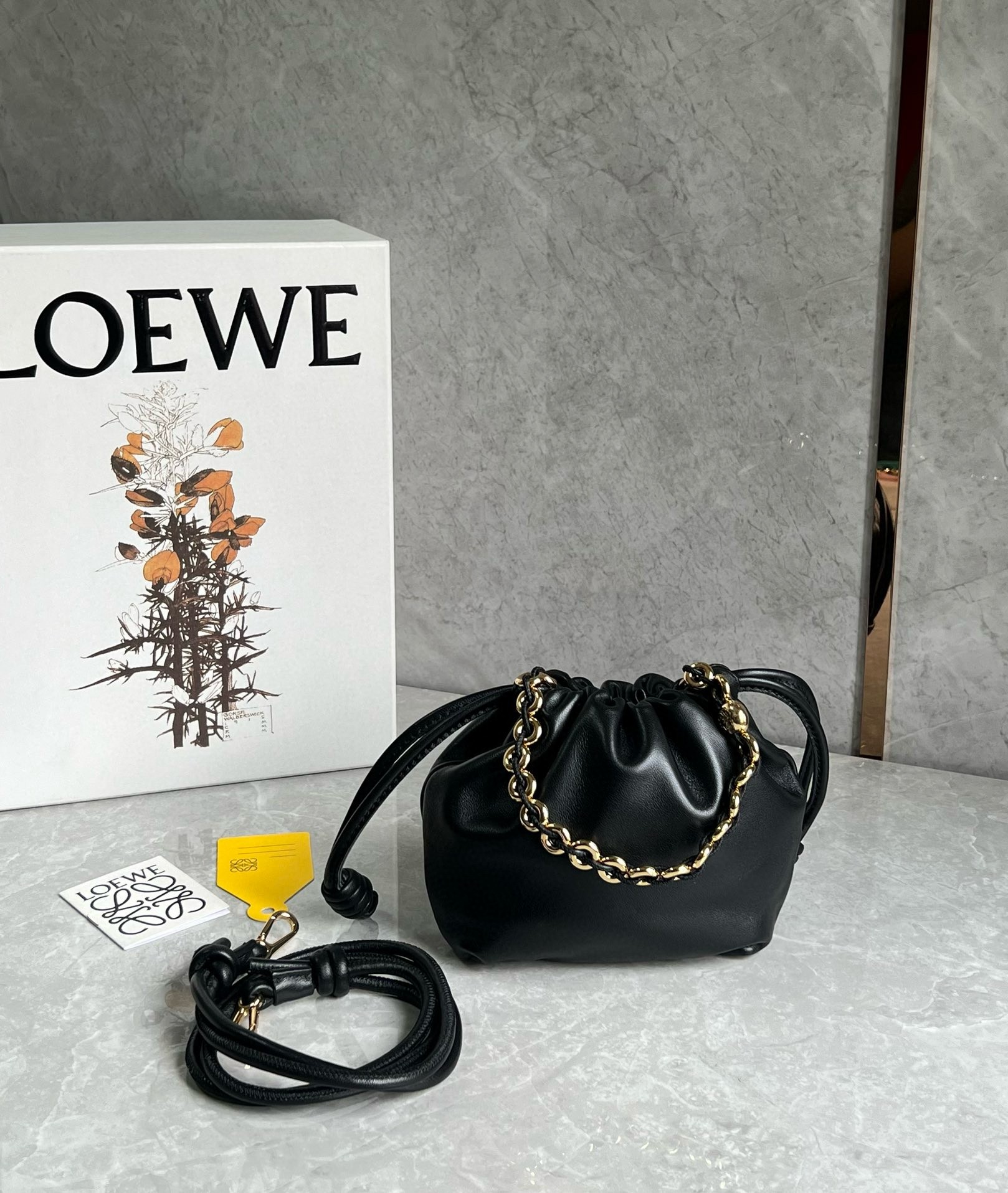 Loewe Mini Flamenco Purse Bag in Black Nappa Lambskin