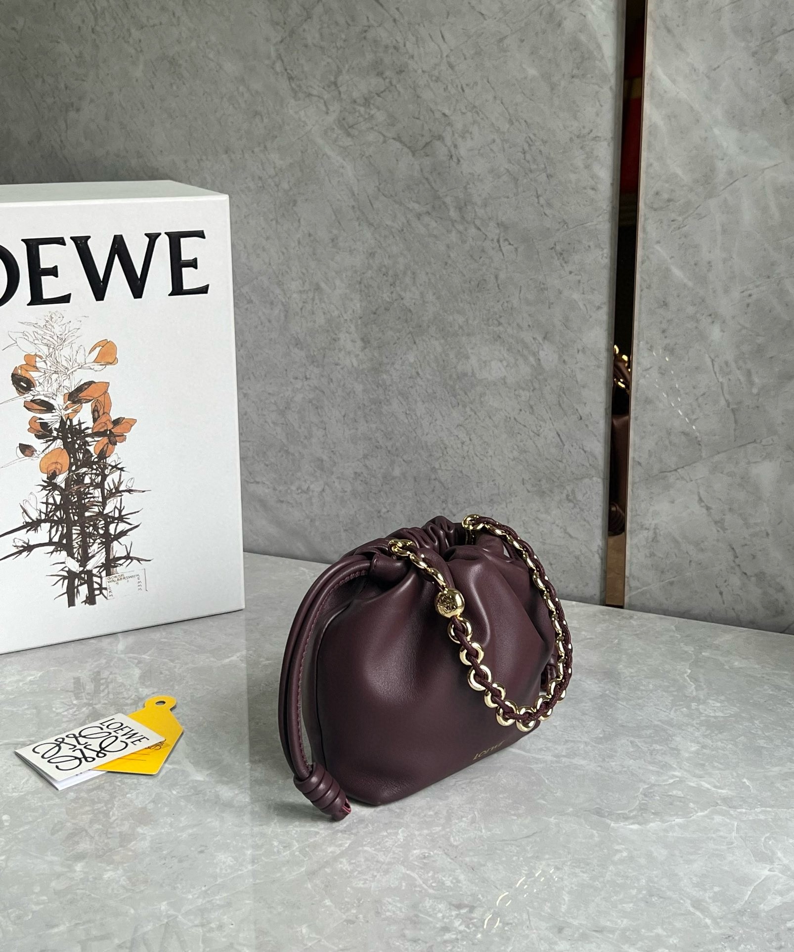 Loewe Mini Flamenco Purse Bag in Burgundy Nappa Lambskin