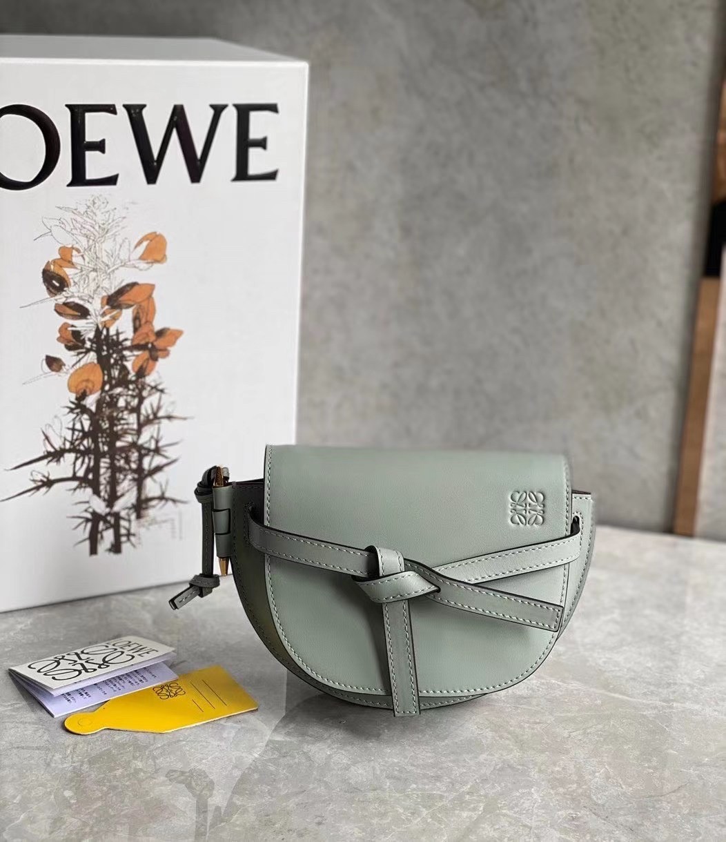 Loewe Mini Gate Dual Bag In Ash Grey Calfskin