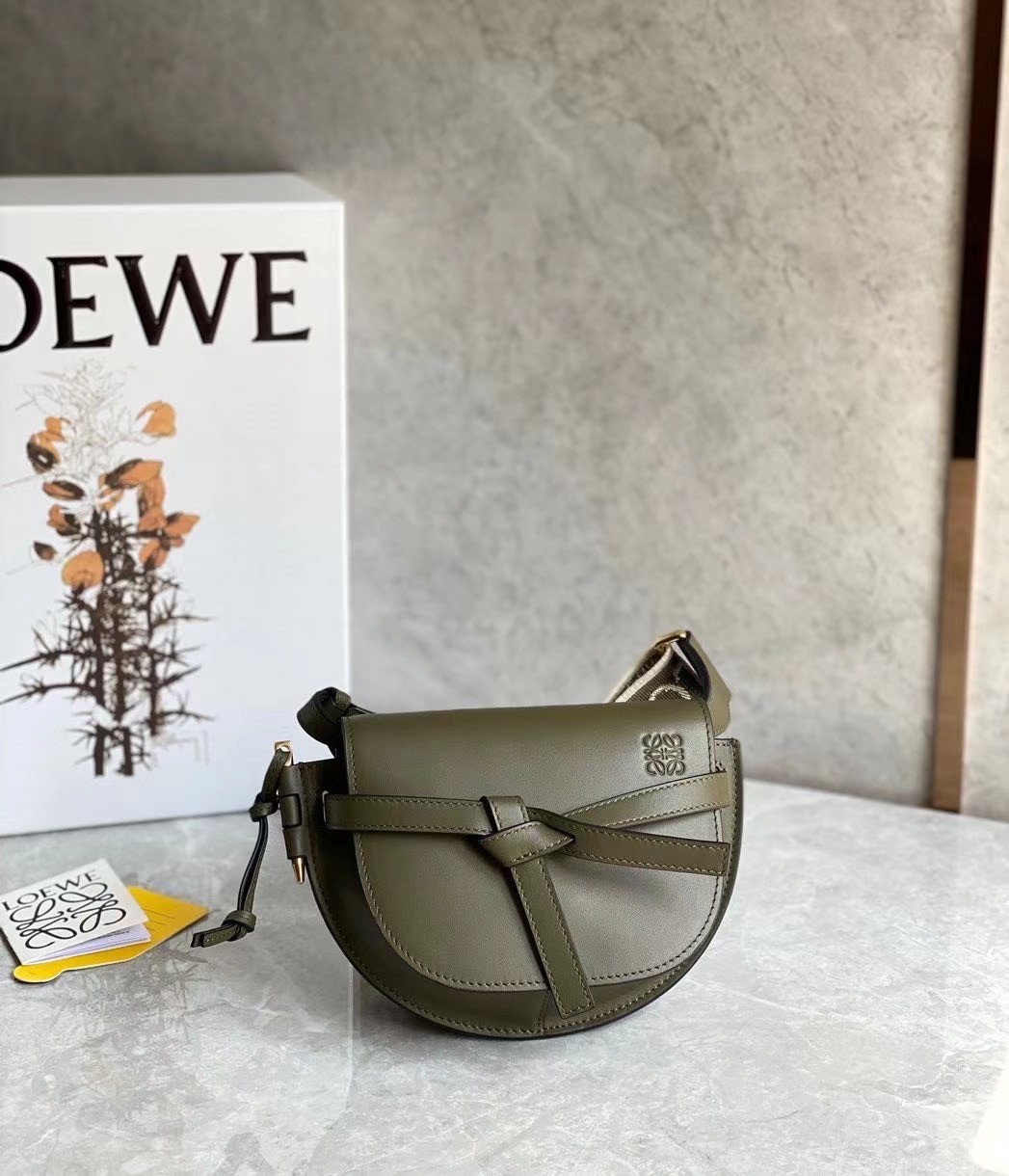 Loewe Mini Gate Dual Bag In Autumn Green Calfskin