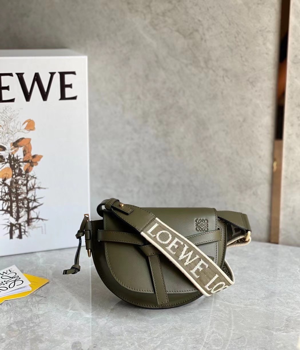 Loewe Mini Gate Dual Bag In Autumn Green Calfskin