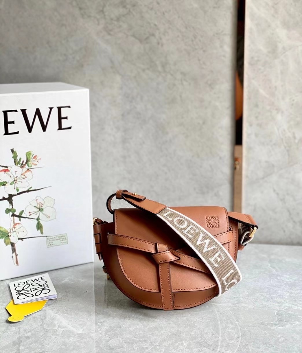 Loewe Mini Gate Dual Bag In Tan Calfskin