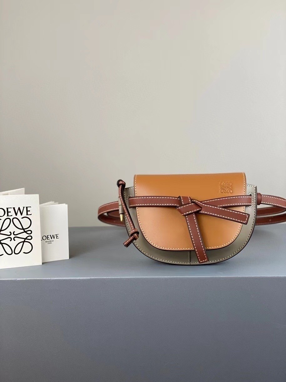 Loewe Mini Gate Dual Bag In Amber/Grey Calfskin