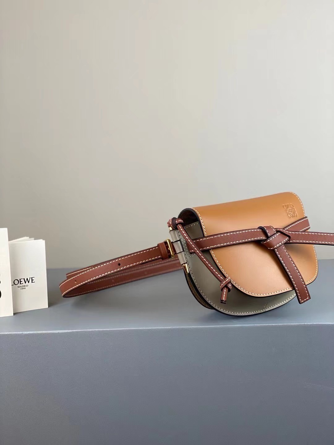 Loewe Mini Gate Dual Bag In Amber/Grey Calfskin