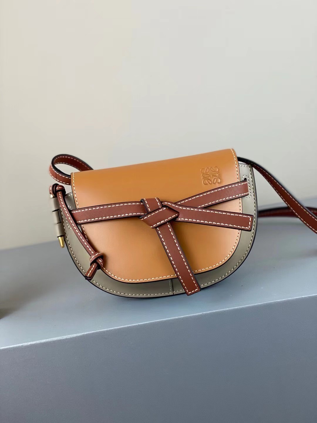 Loewe Mini Gate Dual Bag In Amber/Grey Calfskin