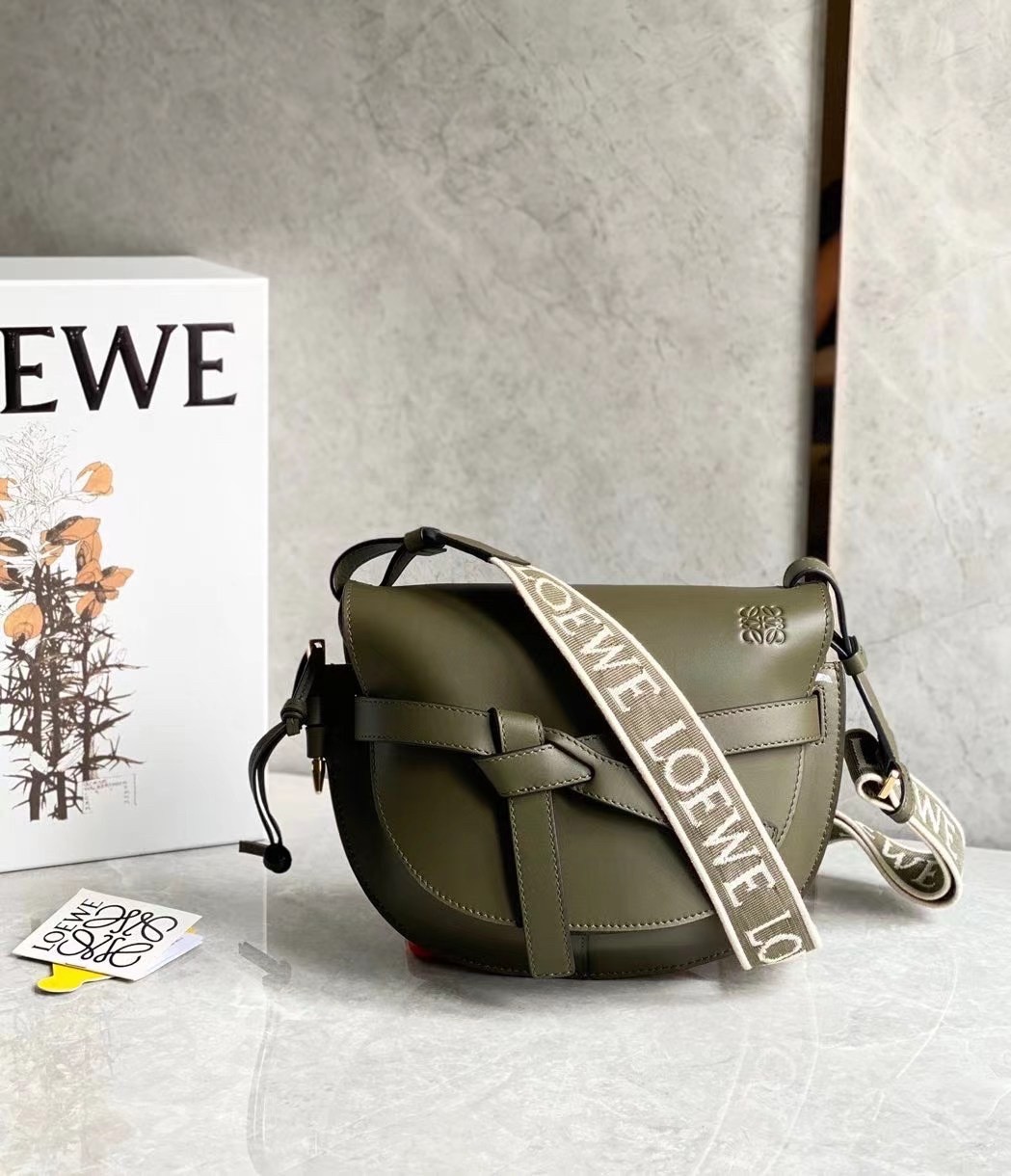 Loewe Small Gate Bag In Green Calfskin and Jacquard