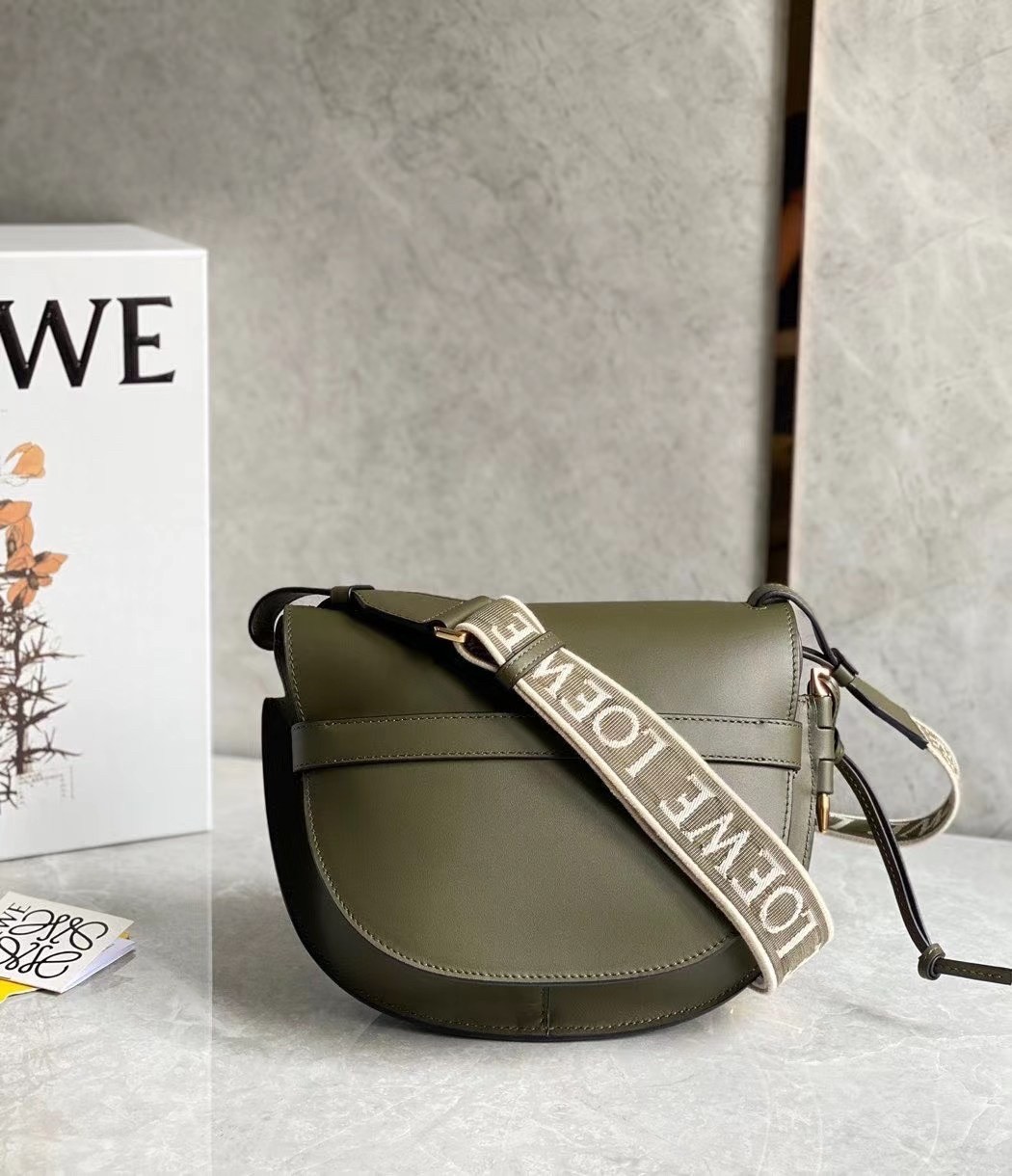 Loewe Small Gate Bag In Green Calfskin and Jacquard