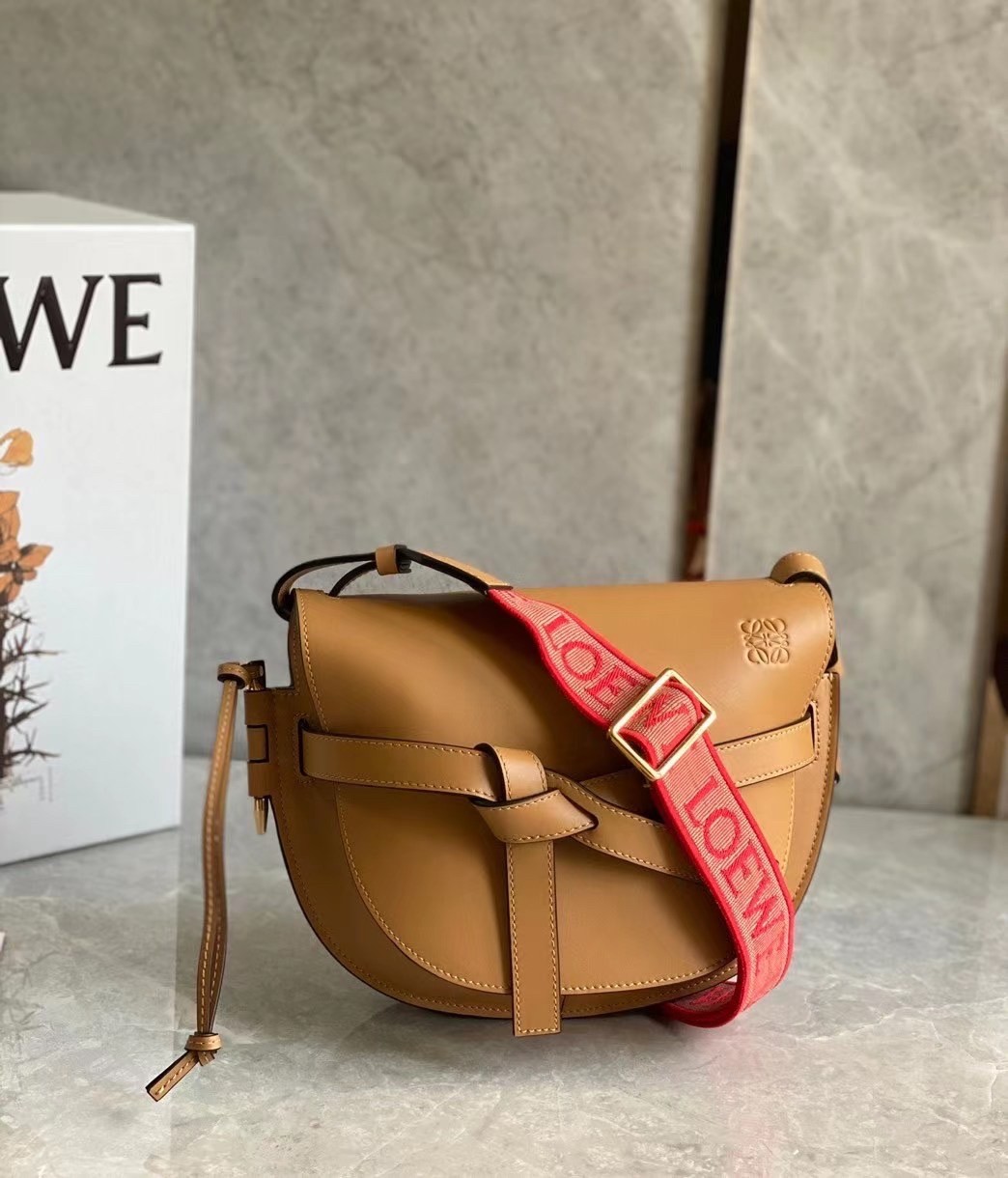 Loewe Small Gate Bag In Brown Calfskin and Jacquard