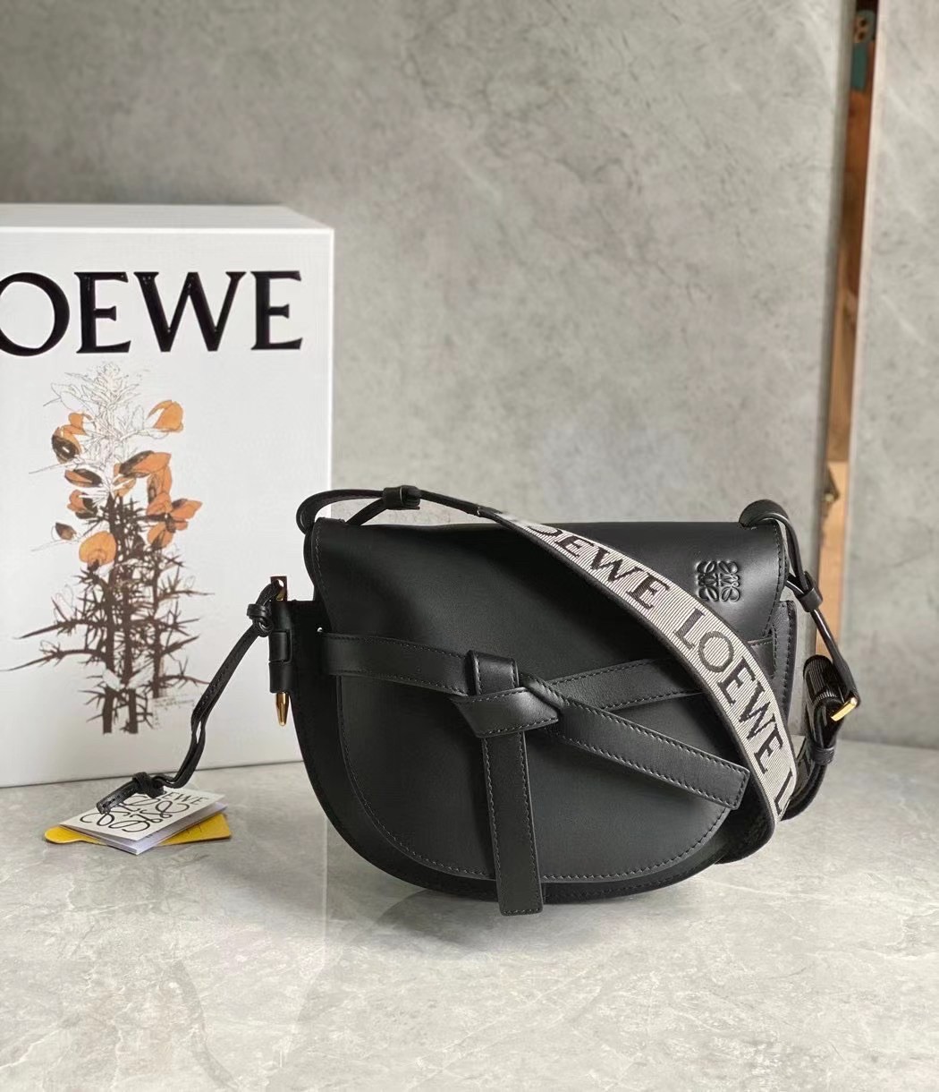 Loewe Small Gate Bag In Black Calfskin and Jacquard