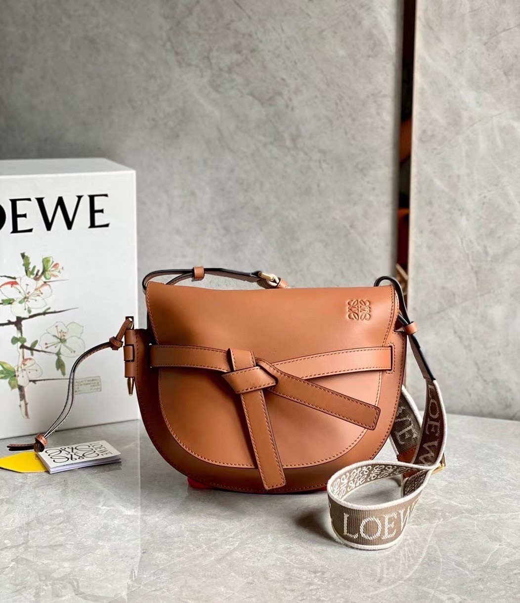 Loewe Small Gate Bag In Tan Calfskin and Jacquard