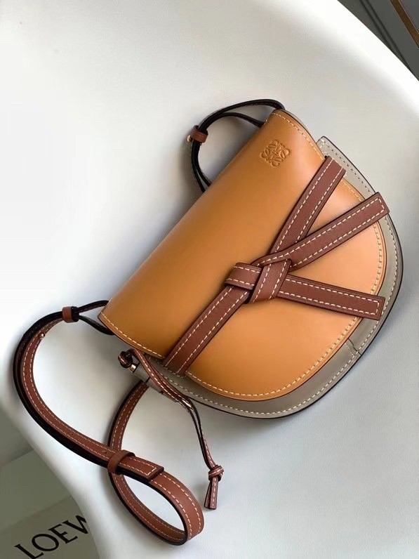 Loewe Small Gate Bag In Amber/Grey Soft Calfskin