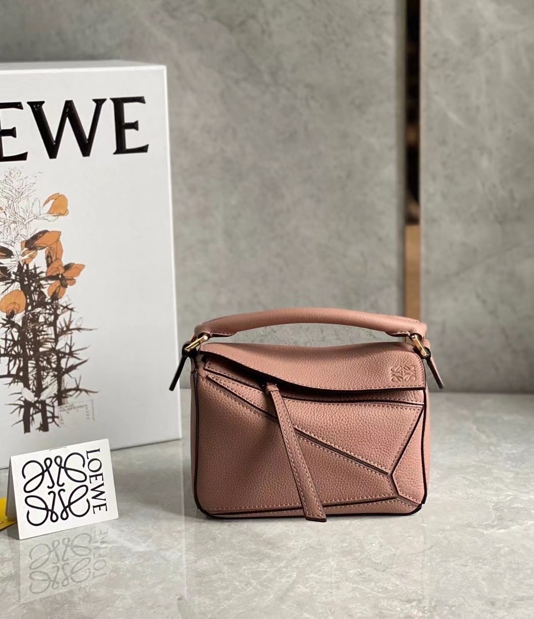 Loewe Puzzle Mini Bag In Dark Blush Grained Calfskin