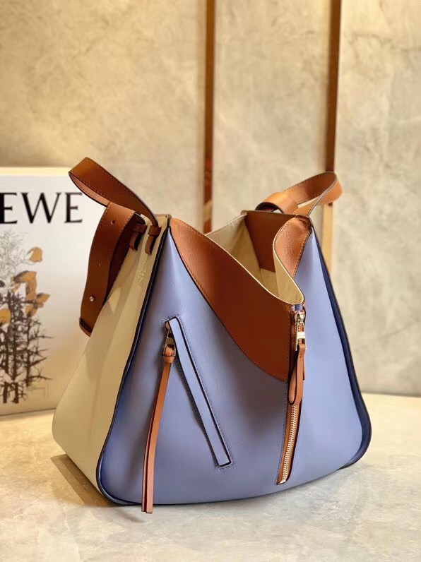 Loewe Medium Hammock Bag In White/Blue/Tan Calfskin