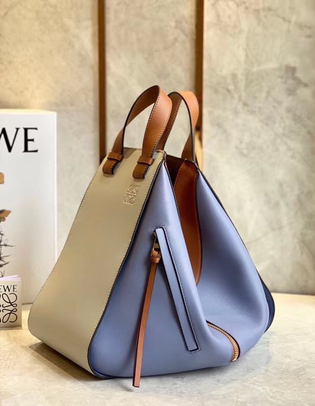 Loewe Medium Hammock Bag In White/Blue/Tan Calfskin