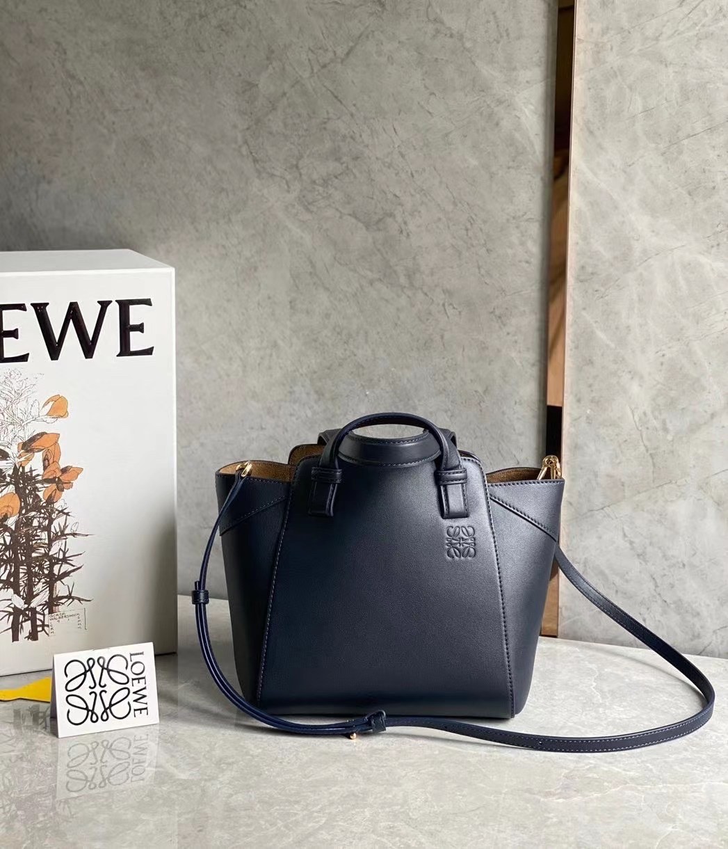 Loewe Hammock Nugget Bag In Navy Blue Calfskin