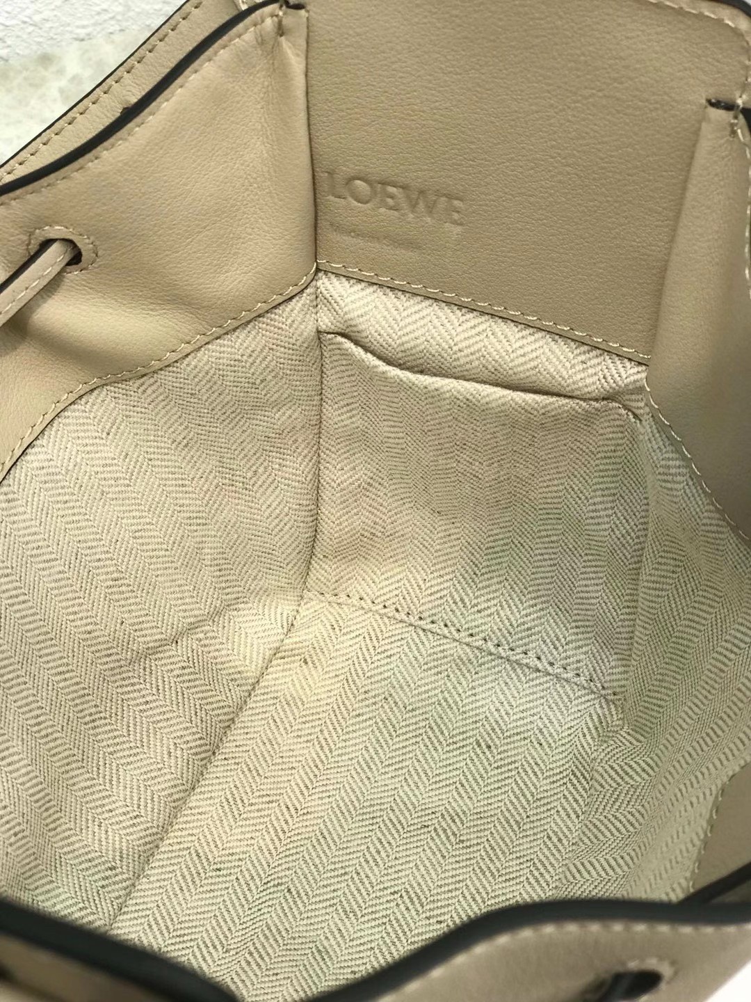 Loewe Mini Hammock Drawstring Bag In Sand Calfskin