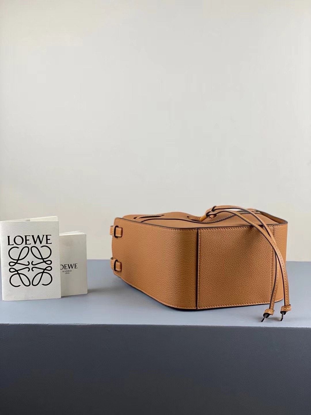 Loewe Mini Hammock Drawstring Bag In Brown Leather