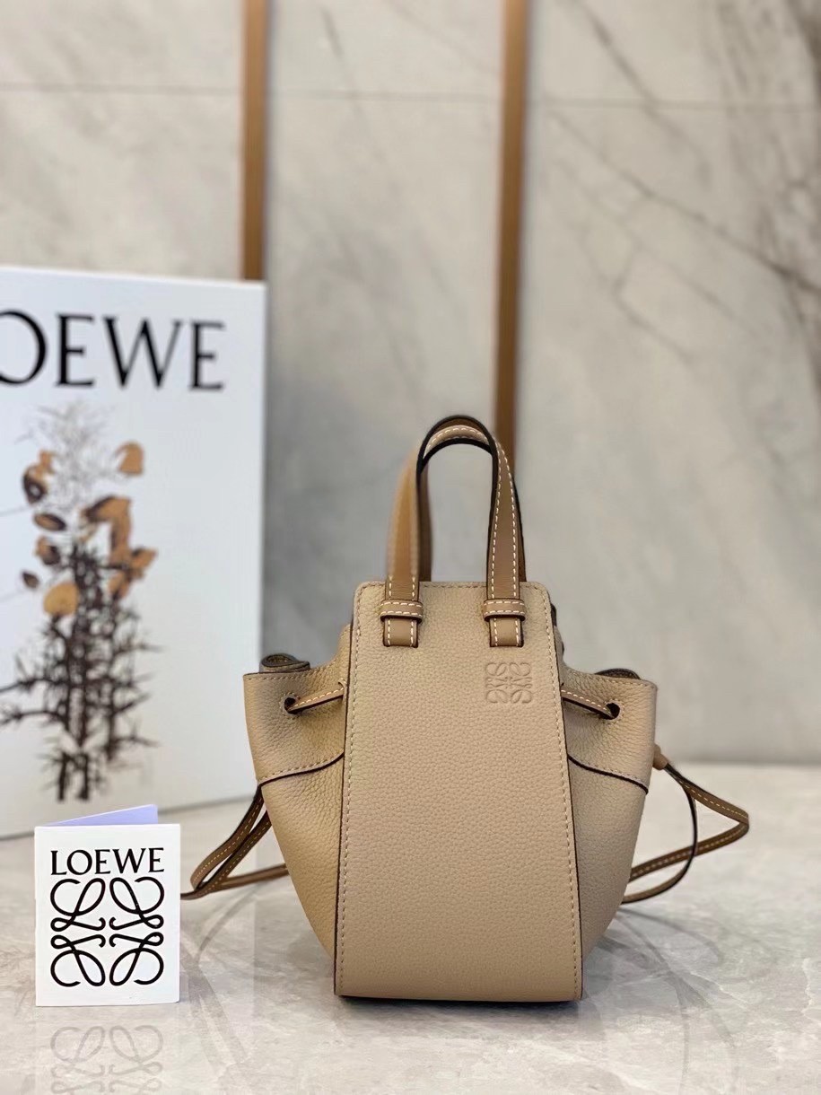 Loewe Mini Hammock Drawstring Bag In Sand Leather