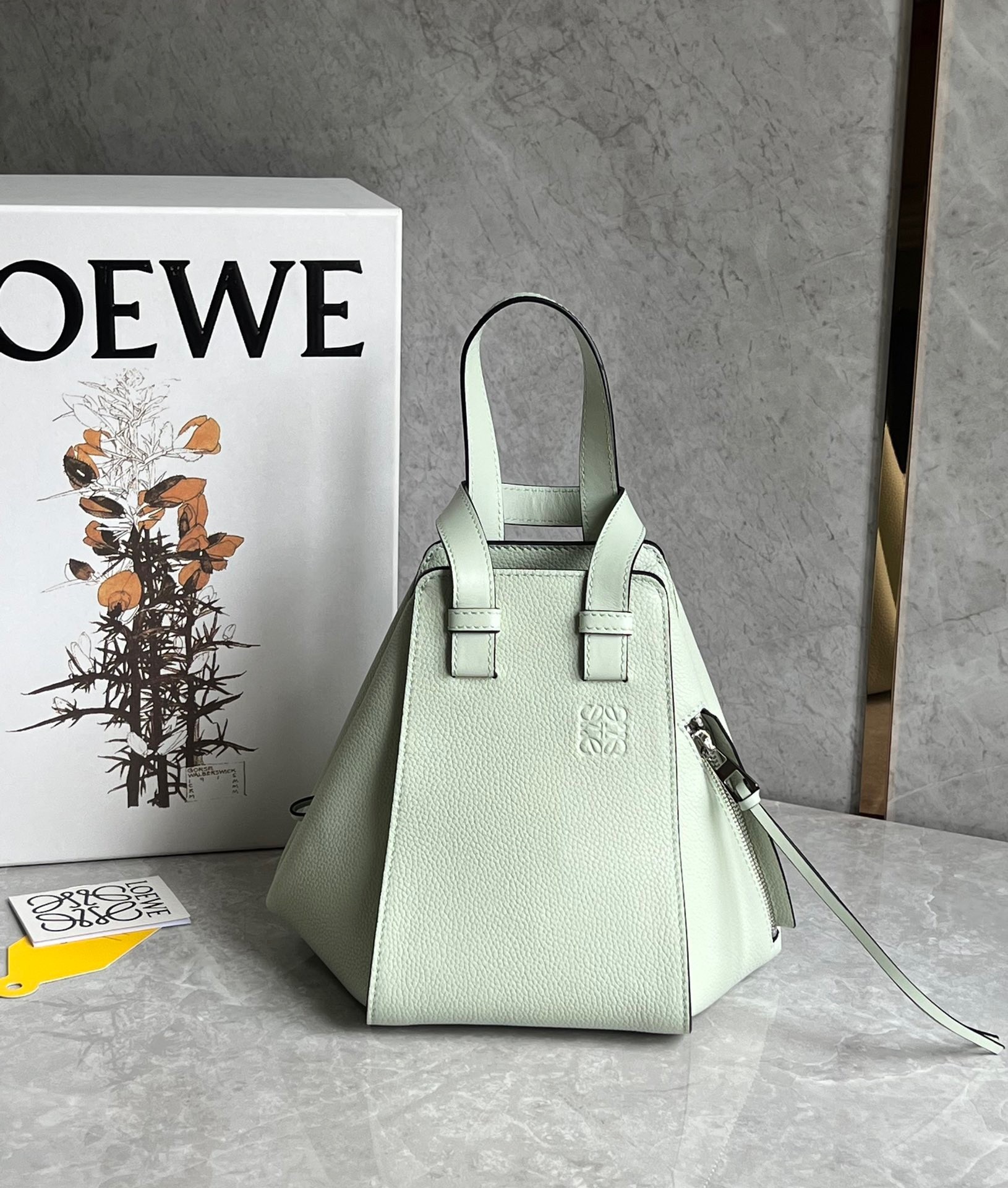 Loewe Compact Hammock Bag in Light Celadon Grained Calfskin