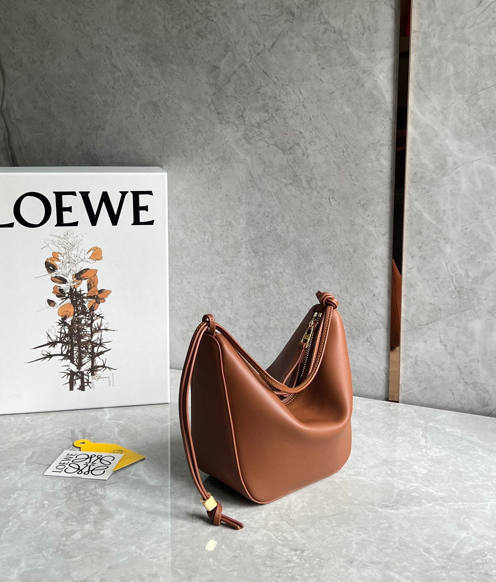 Loewe Mini Hammock Hobo Bag in Brown Calfskin