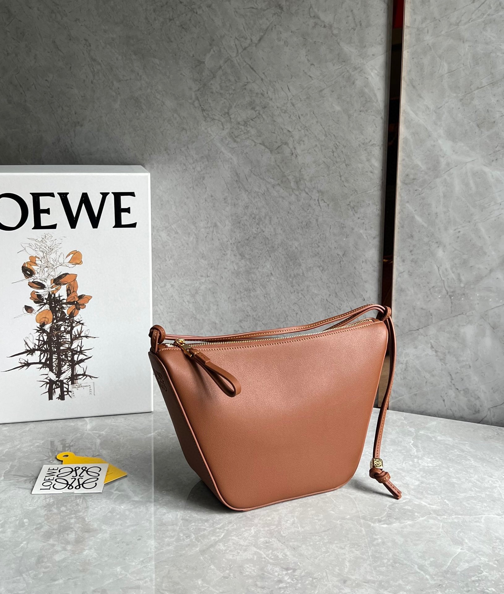 Loewe Mini Hammock Hobo Bag in Brown Calfskin