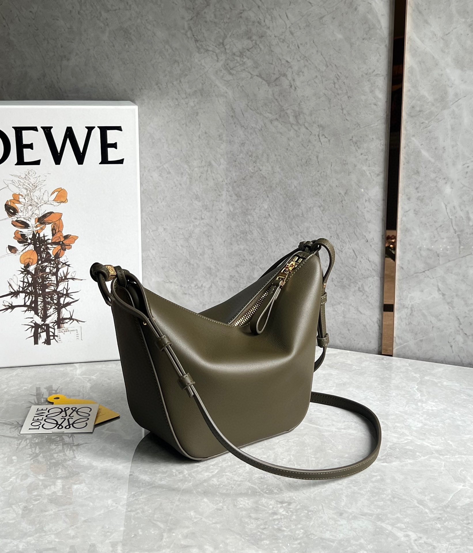 Loewe Mini Hammock Hobo Bag in Dark Green Calfskin