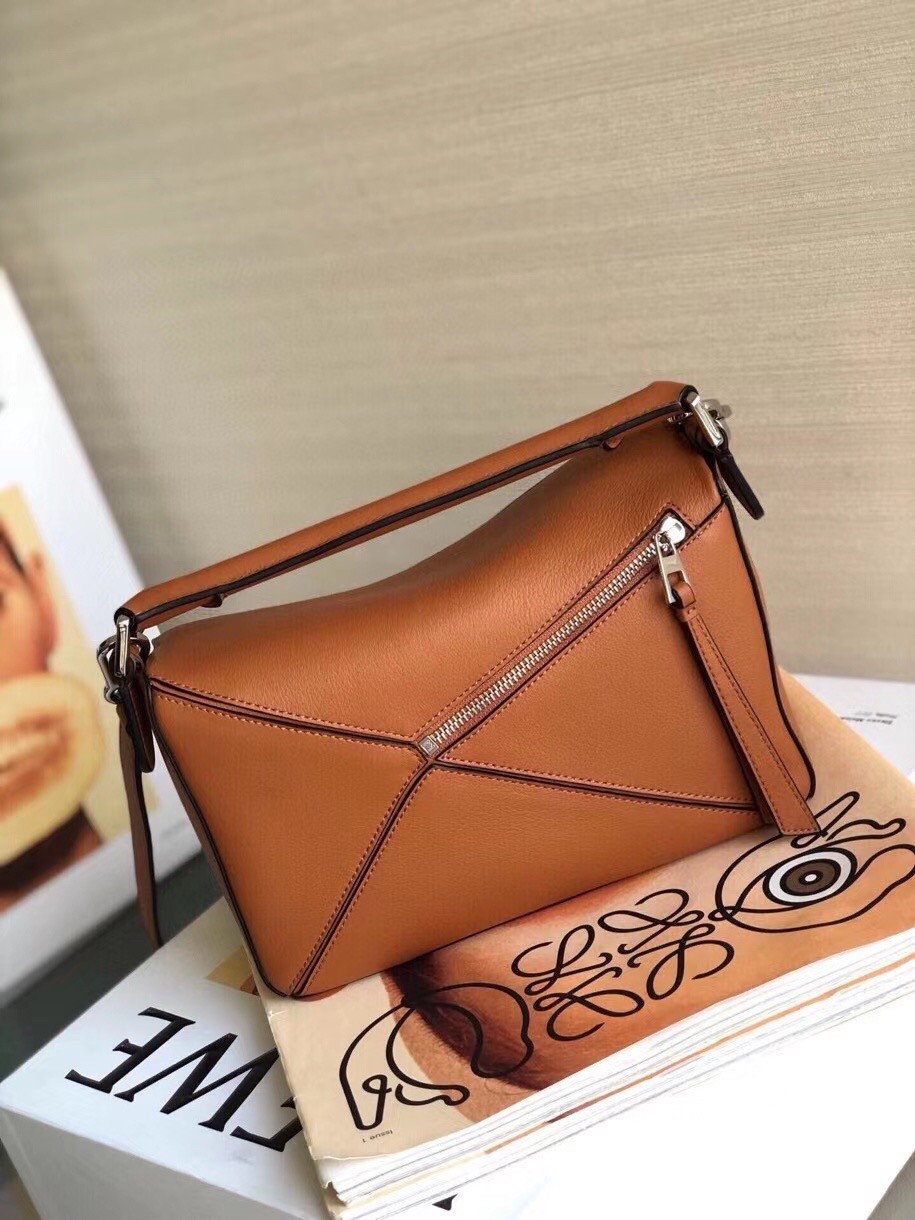 Loewe Small Puzzle Bag In Brown Calfskin Leather