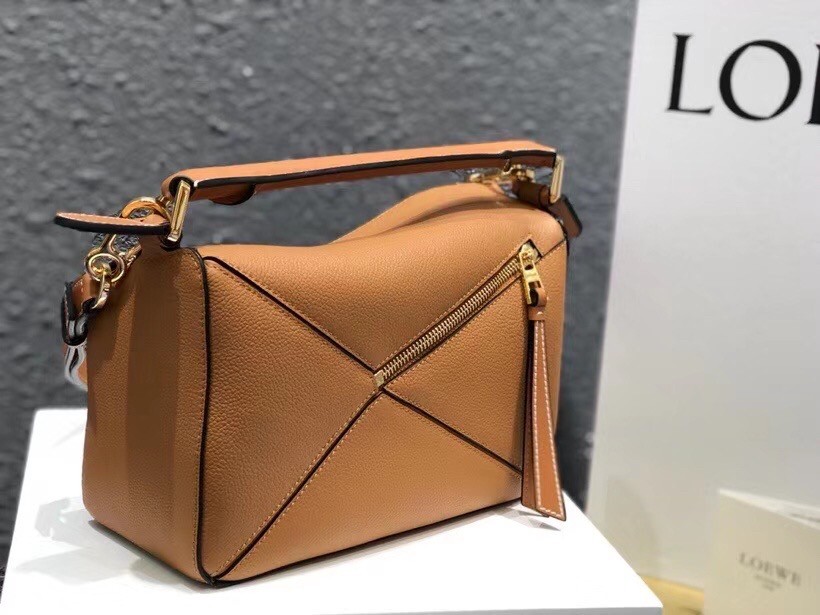 Loewe Small Puzzle Bag In Tan Grained Calfskin