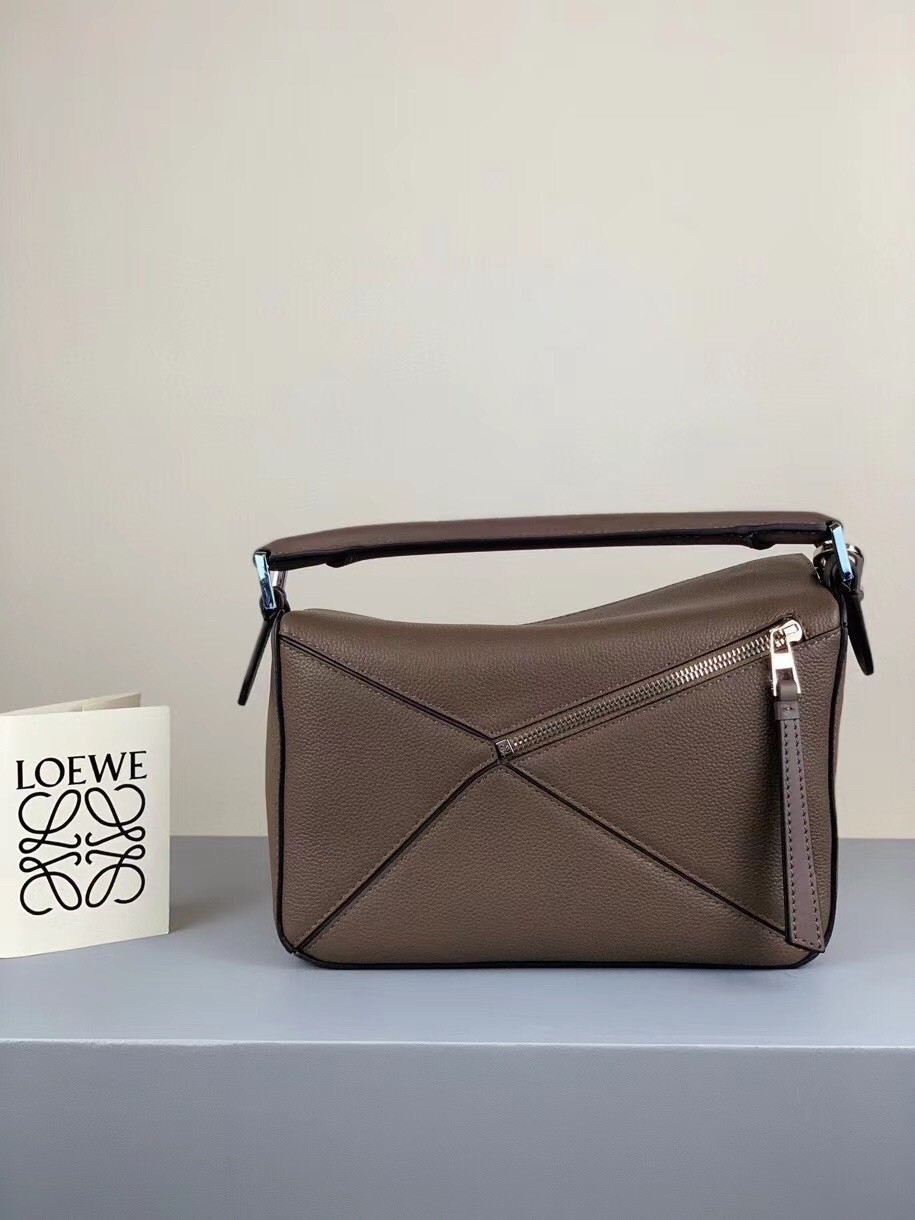 Loewe Small Puzzle Bag In Dark Taupe Grained Calfskin