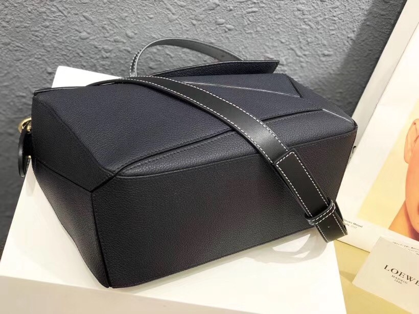 Loewe Small Puzzle Bag In Dark Blue Grained Calfskin