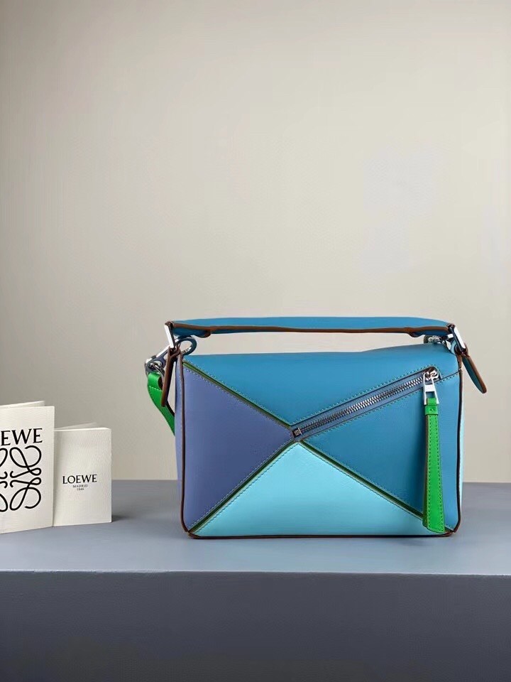 Loewe Small Puzzle Bag In Blue/Blueberry/Lilas Calfskin