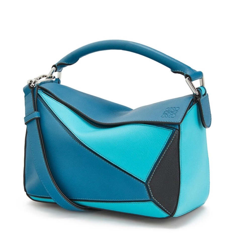 Loewe Small Puzzle Bag In Lagoon/Black/Blue Calfskin