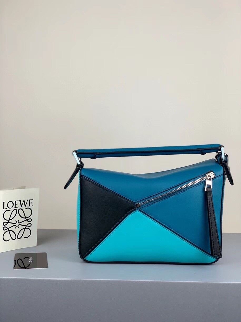 Loewe Small Puzzle Bag In Lagoon/Black/Blue Calfskin