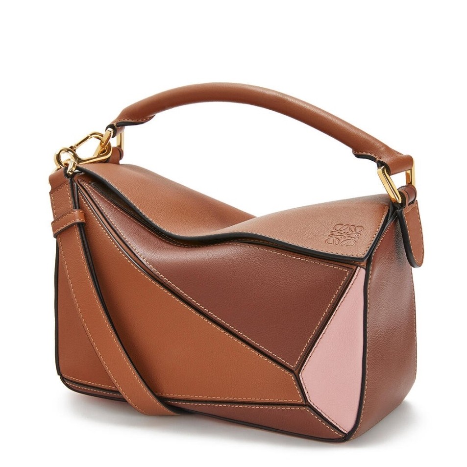 Loewe Small Puzzle Bag In Brown/Pink/Camel Calfskin