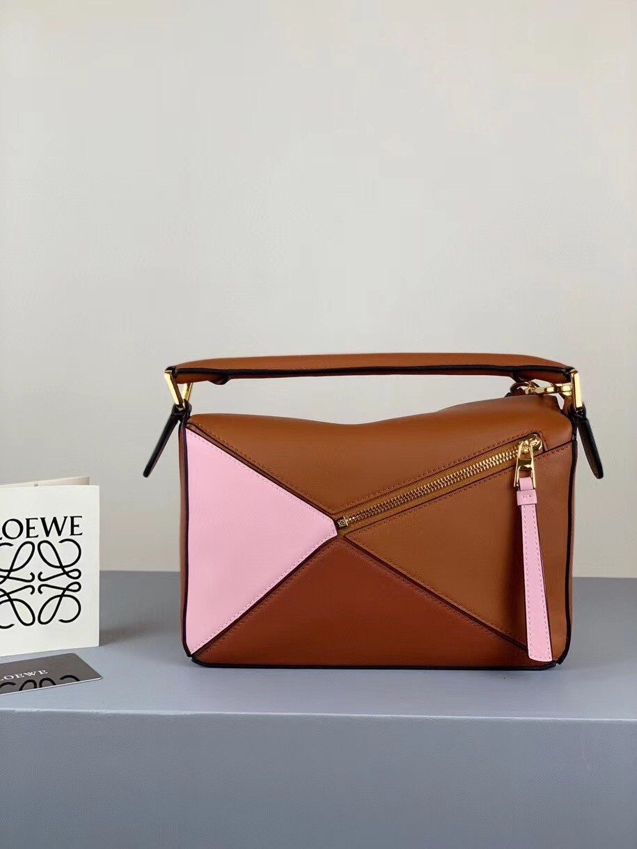 Loewe Small Puzzle Bag In Brown/Pink/Camel Calfskin