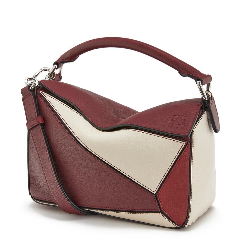 Loewe Small Puzzle Bag In Bordeaux/Garnet/White Calfskin