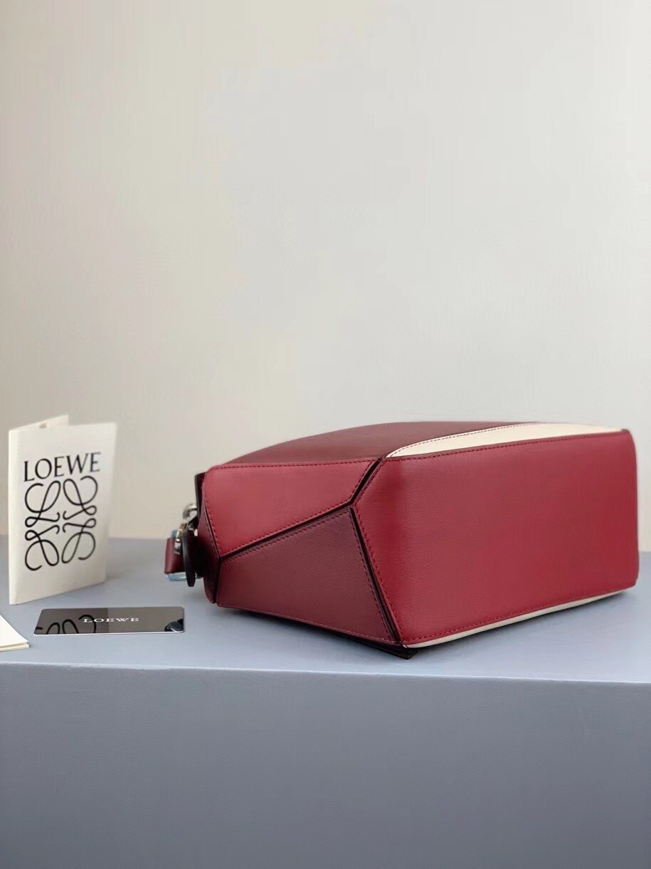 Loewe Small Puzzle Bag In Bordeaux/Garnet/White Calfskin