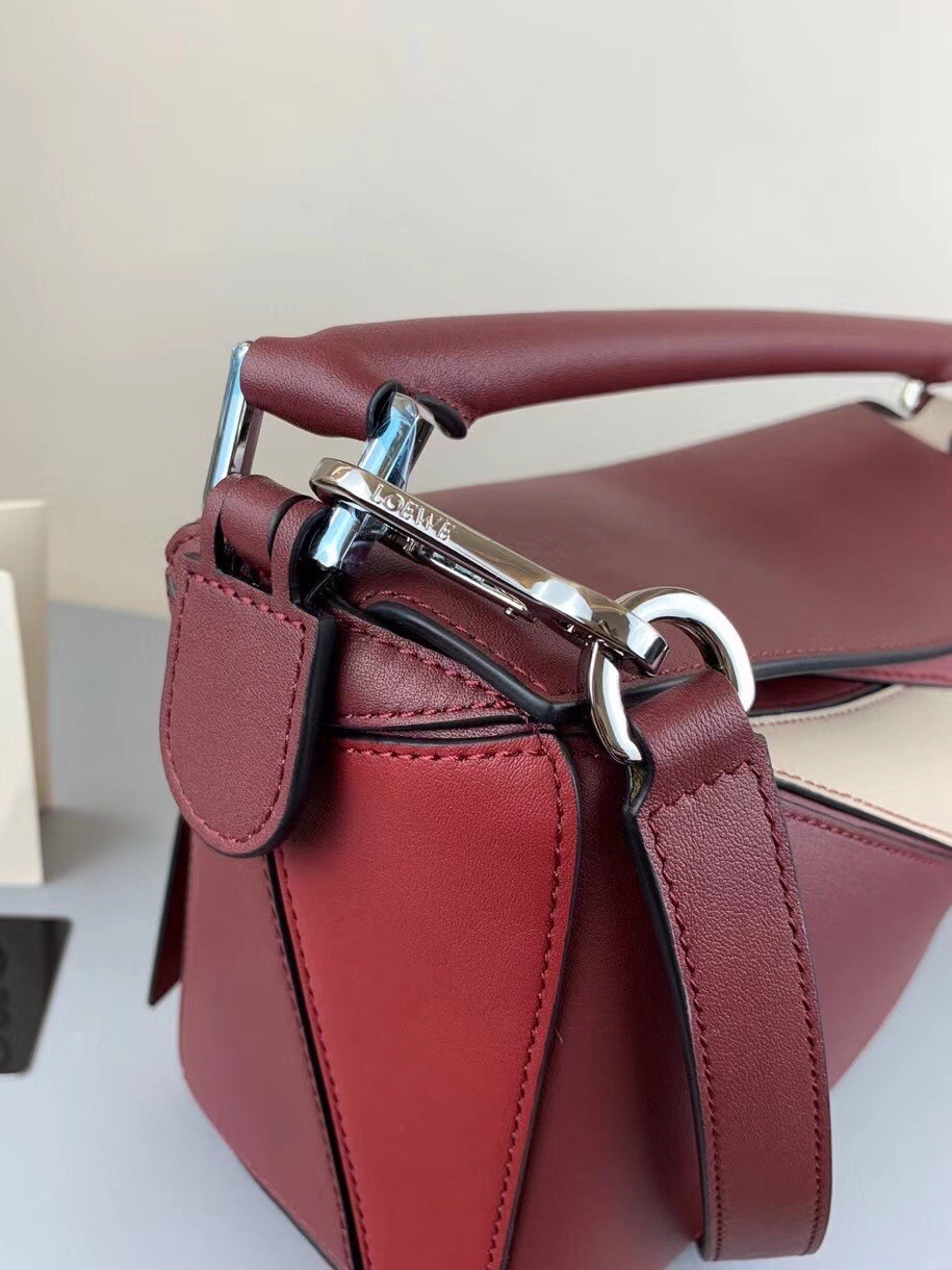 Loewe Small Puzzle Bag In Bordeaux/Garnet/White Calfskin