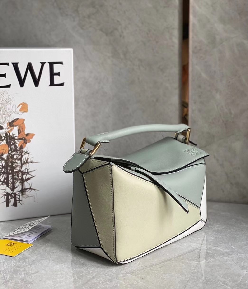 Loewe Puzzle Small Bag In Grey/Cream/White Calfskin