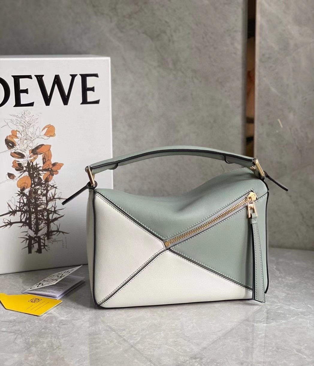 Loewe Puzzle Small Bag In Grey/Cream/White Calfskin