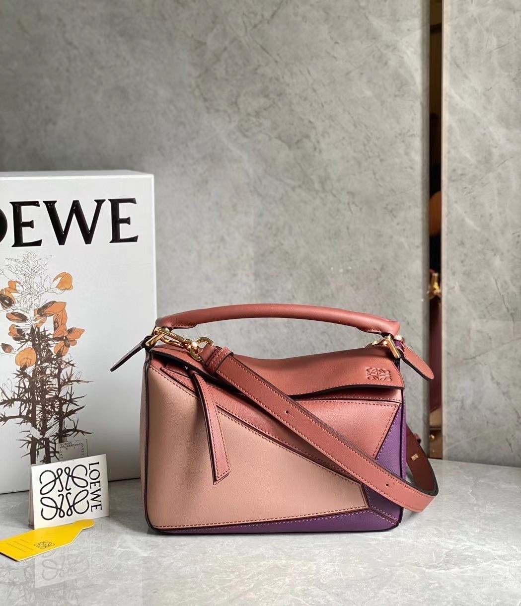 Loewe Puzzle Small Bag In Purple/Caramel/Blossom Calfskin