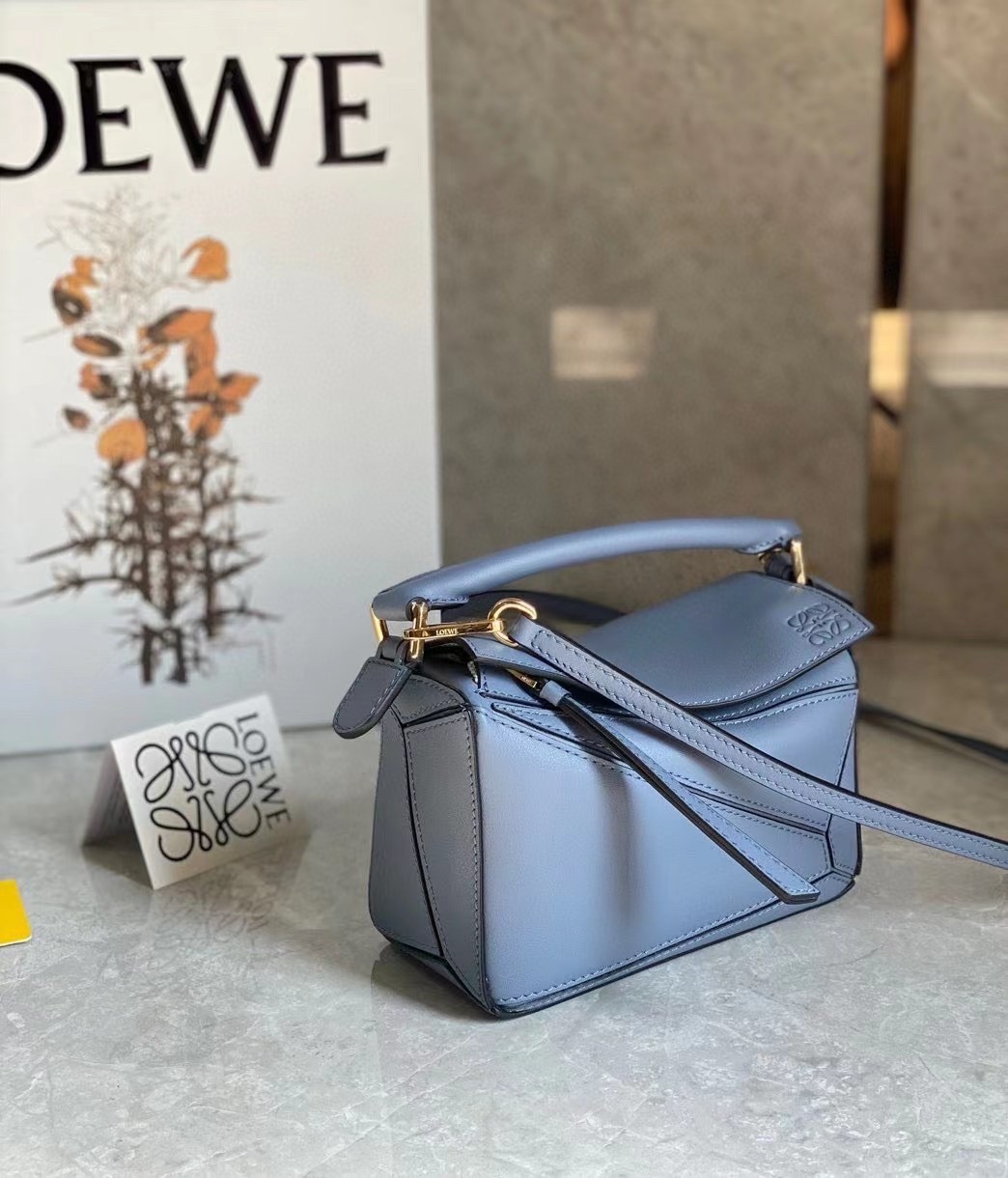 Loewe Puzzle Mini Bag In Atlantic Blue Calfskin Leather