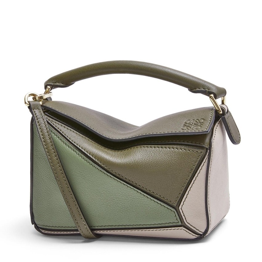 Loewe Puzzle Mini Bag In Green/Oat Calfskin