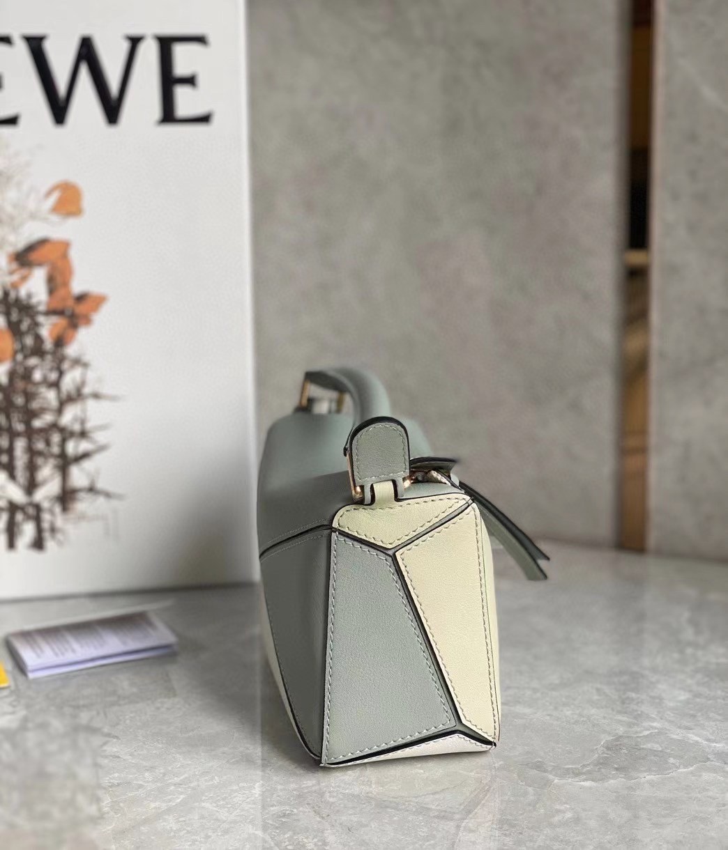 Loewe Puzzle Mini Bag In Grey/Cream/White Calfskin